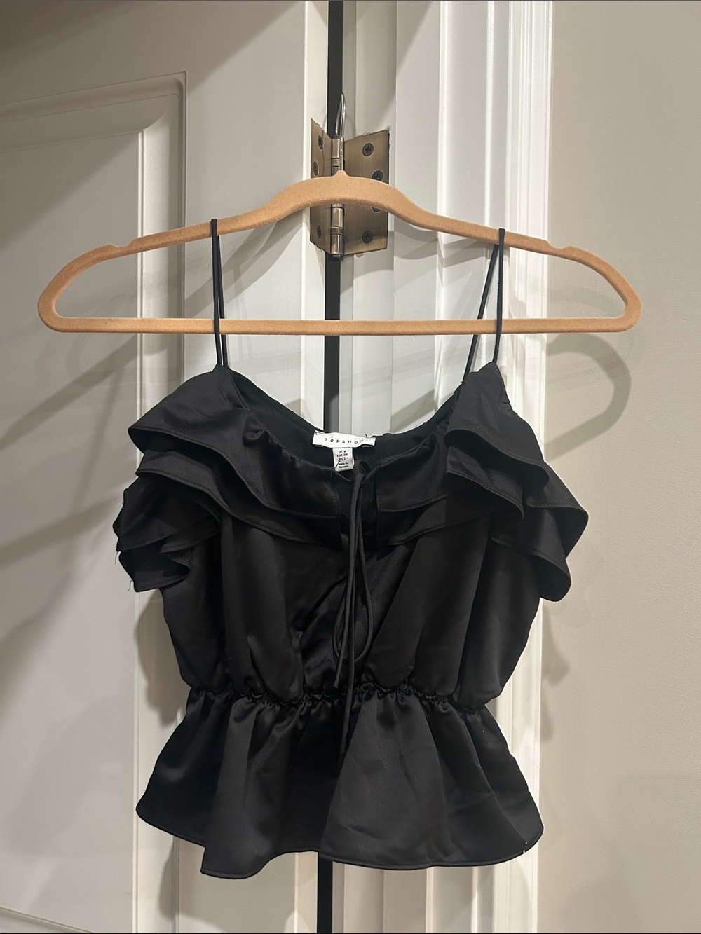 Top shop Black Ruffled Satin Cami Top - Women NWT